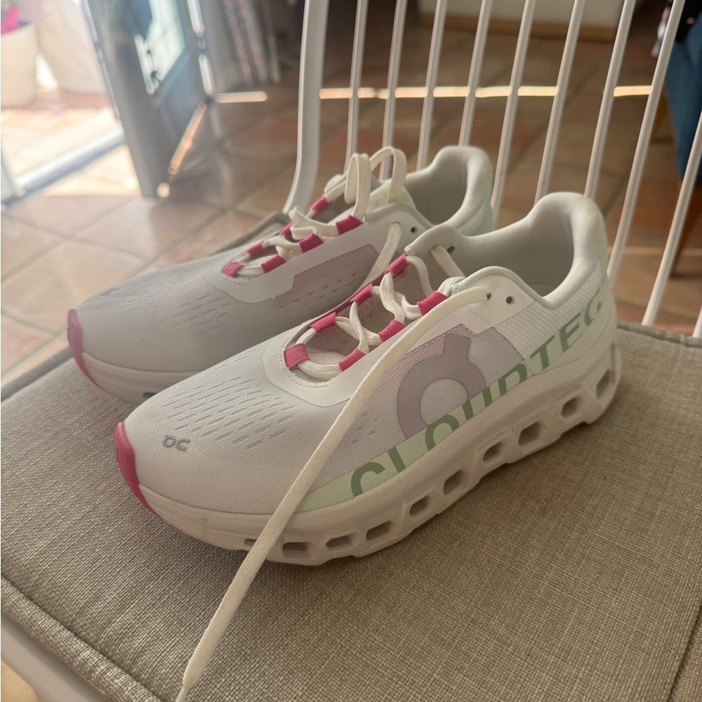On Cloudtec Cloudmonster White Sneakers With Pink… - image 1